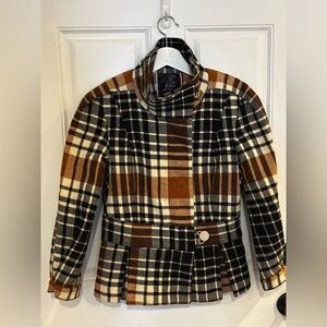 L.A.M.B. Wool Plaid 3/4 Sleeve Pleat Peplum Jacket 2007